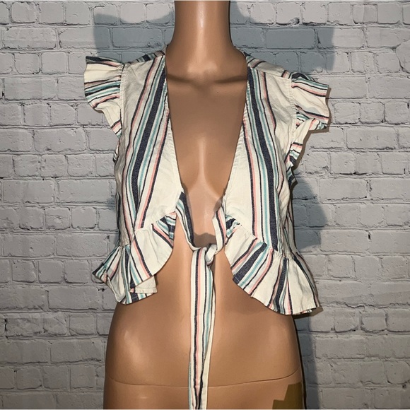American Eagle Outfitters Tops - American Eagle Cream, Blue & Pink Striped Crop Top size S